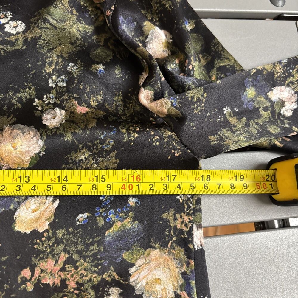 Vince Blouse Womens Size XS Floral 100% Silk Black Long Sleeve Collared - Picture 7 of 9